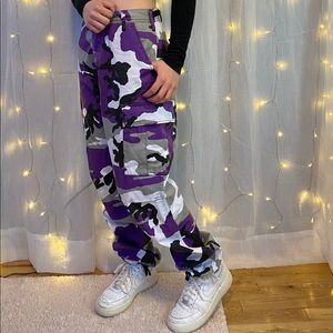 Purple camouflage cargo pants